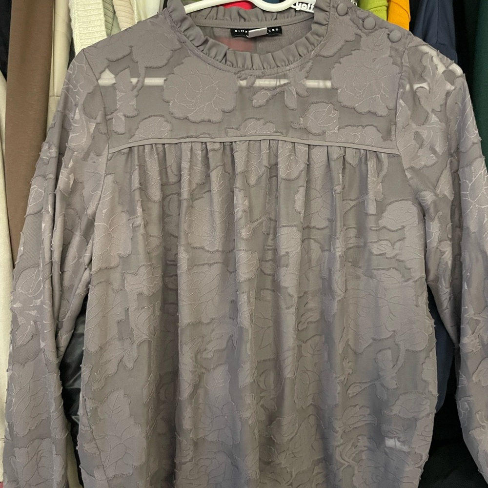 Sheer gray long sleeve shirt with cute flower design